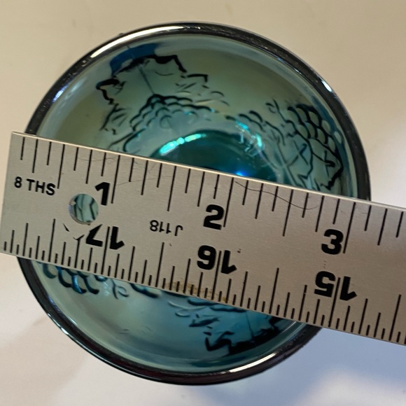 Indiana Blue Carnival Glass small Harvest Grape footed fruit goblet GUC no flaws - Picture 6 of 6